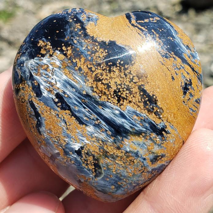 Rare Gorgeous Silky Patterns Medium Pietersite Heart Carving from Namibia #3 - Earth Family Crystals