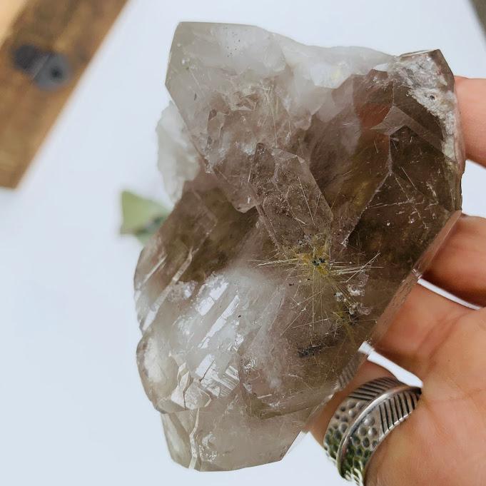 Powerful Rutilated Smoky Quartz Double Terminated Cluster From Brazil