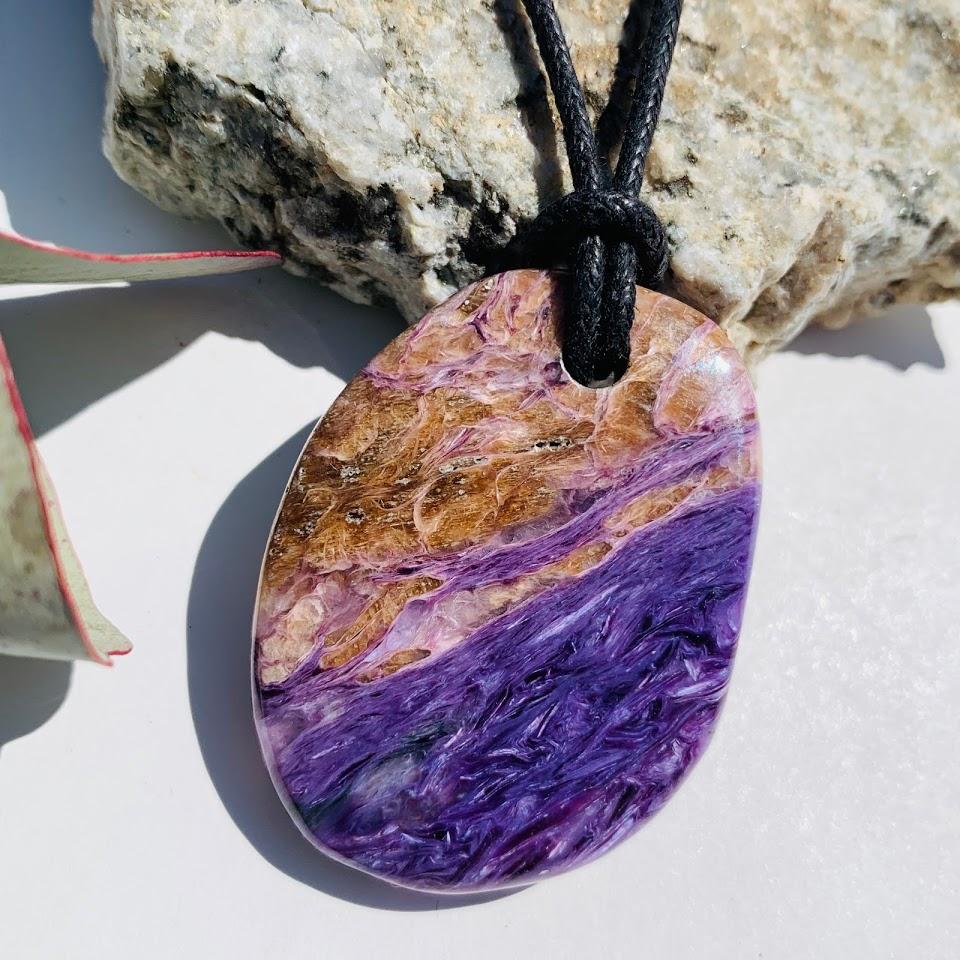 Stunning Silky Purple Chunky Charoite Pendant on Adjustable Cotton Cord #3 - Earth Family Crystals