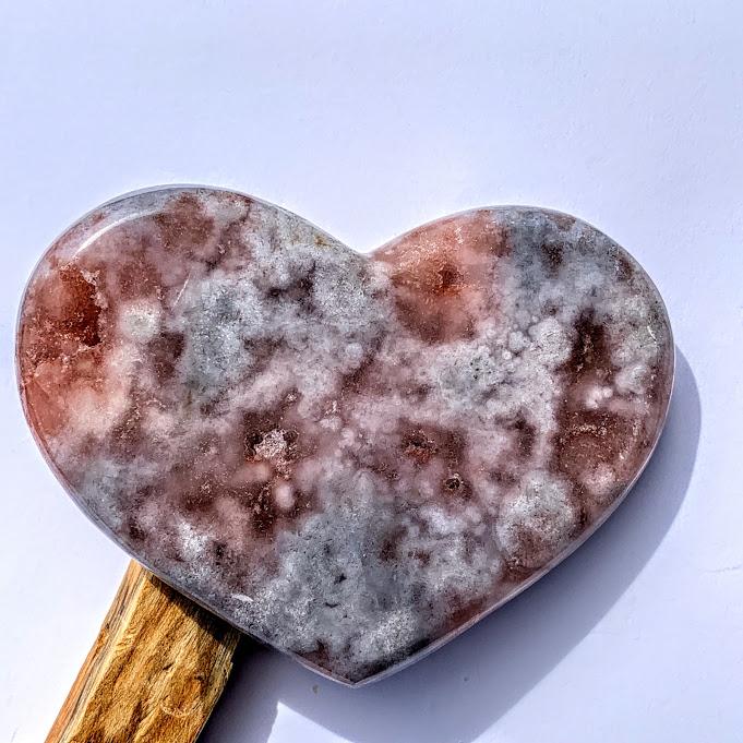 Frosty White & Pink Amethyst Geode Druzy Love Heart - Earth Family Crystals