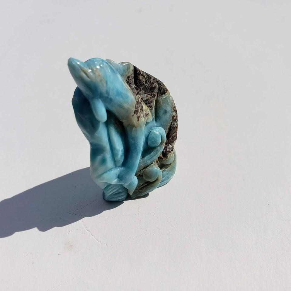 Extremely Gorgeous & High Quality Artisan Crafted Larimar Dolphin Standing Display Carving - Earth Family Crystals