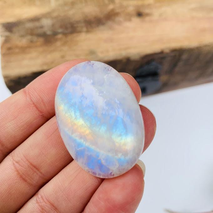 Stunning Oval Flashy Rainbow Moonstone Cabochon Ideal for Crafting #4 - Earth Family Crystals