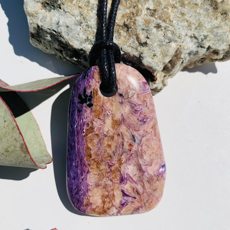 Stunning Silky Purple Chunky Charoite Pendant on Adjustable Cotton Cord #5 - Earth Family Crystals