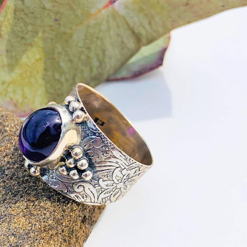 Reserved For Gina D. Pretty Deep Purple Amethyst Sterling Silver Ring (Size 6.5) - Earth Family Crystals