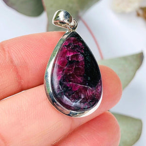 Rare Burgundy Eudialyte Gemstone pendant in Sterling Silver (Includes Silver Chain) - Earth Family Crystals