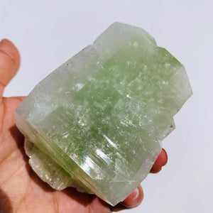 Deep Green Chunky Apophyllite With Pink Stilbite Inclusions From India - Earth Family Crystals